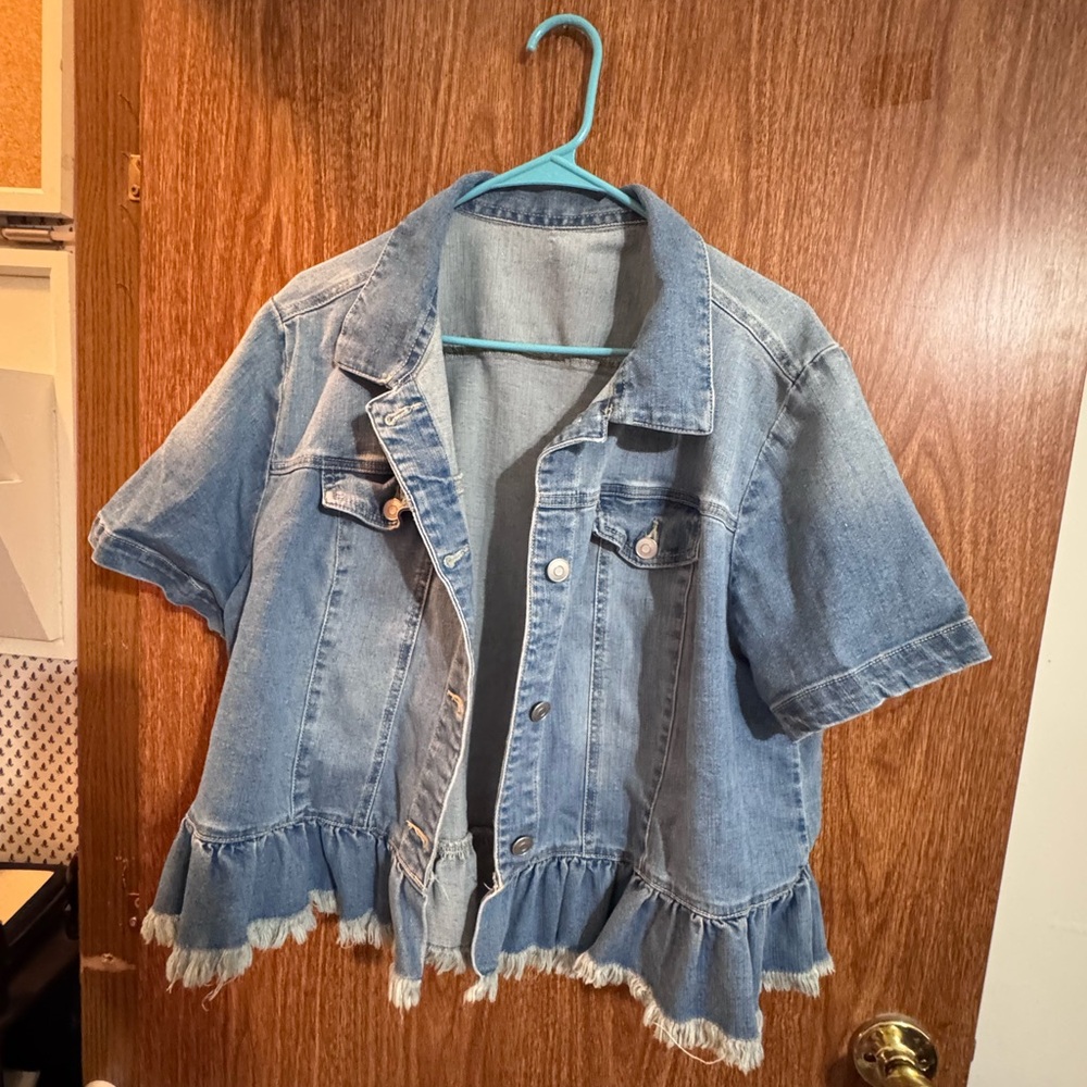 Denim Ruffle Hem Jacket